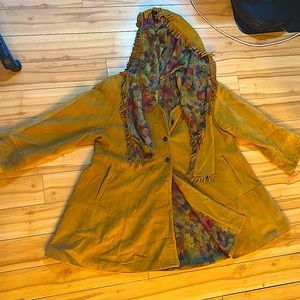 Vintage Italian suede cape coat with fringed hood